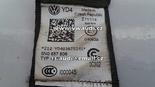 5N0 857 806  Bezpečnostní pás  VW Tiguan 5N zadní pravý - 2