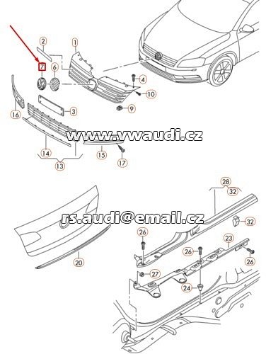 3D0 853 601 F Passat B7 znak přední mřížky 3D0853601FJZA pro RADAR - 3