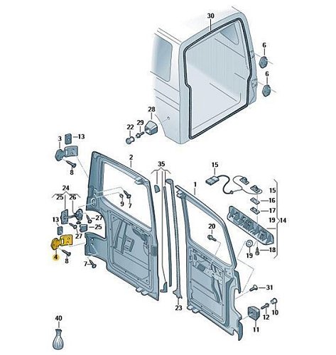 VW T6 T5 7H pant dveří křídlové dveře zadní pravé spodní